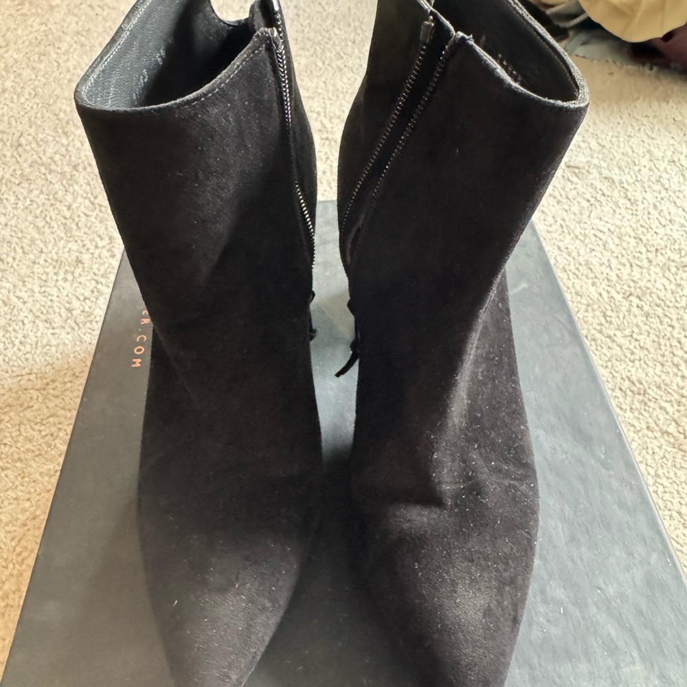 Stuart Weitzman Black Suede Ankle Booties with Pointed Toe